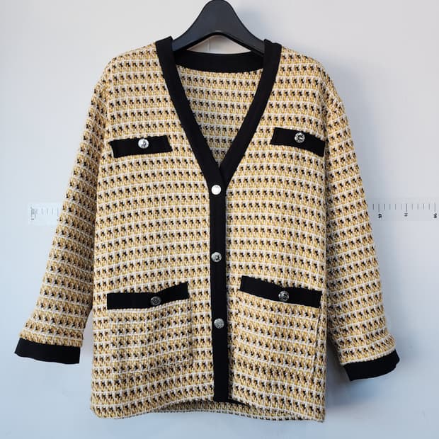 마쥬 트위드 블랙 배색 여성 가디건