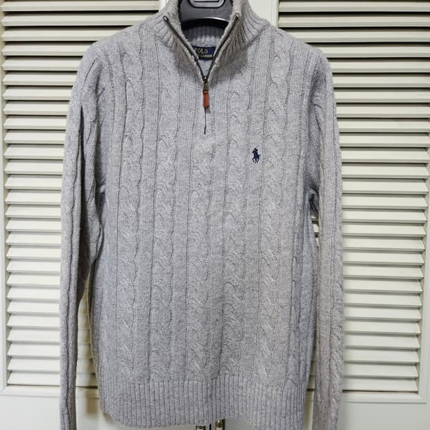 폴로 랄프로렌 케이블 니트 하프집업 풀오버 그레이 95 100