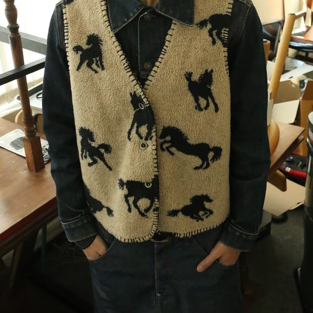 80s USA 빈티지 웨스턴 플리스 베스트 