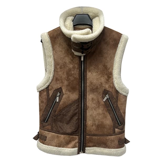 카이아크만 공용 벨티드 넥 무스탕 베스트 조끼 L