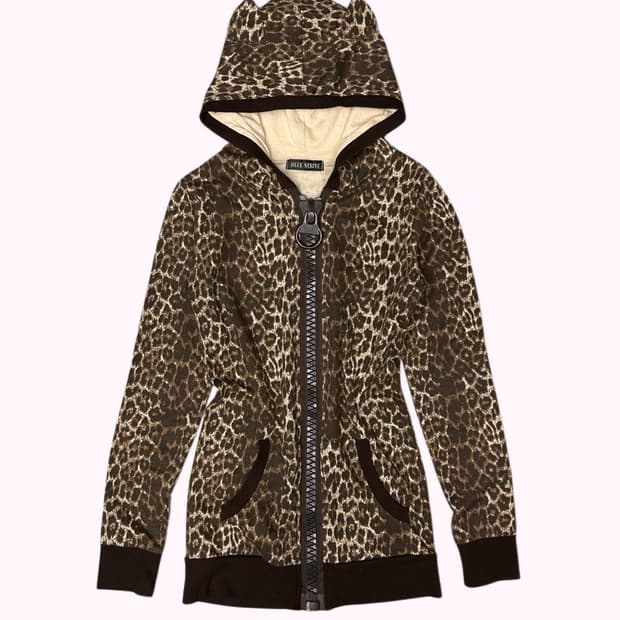 BLUE STRIVE leopard ear hood zip-up