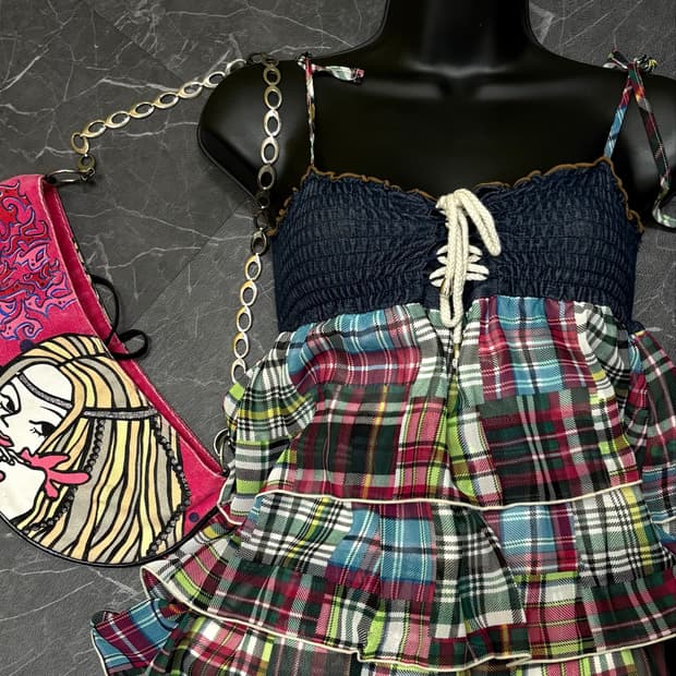 Y2K Candy Tartan Frill Top
