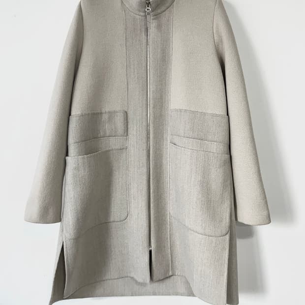 쁘렝땅 캐시미어 블록 집업 코트