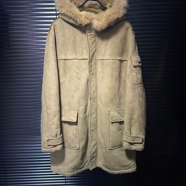 BASIC G.V JEANS 베이지 후드 무스탕 코트 여우 폭스 털 퍼