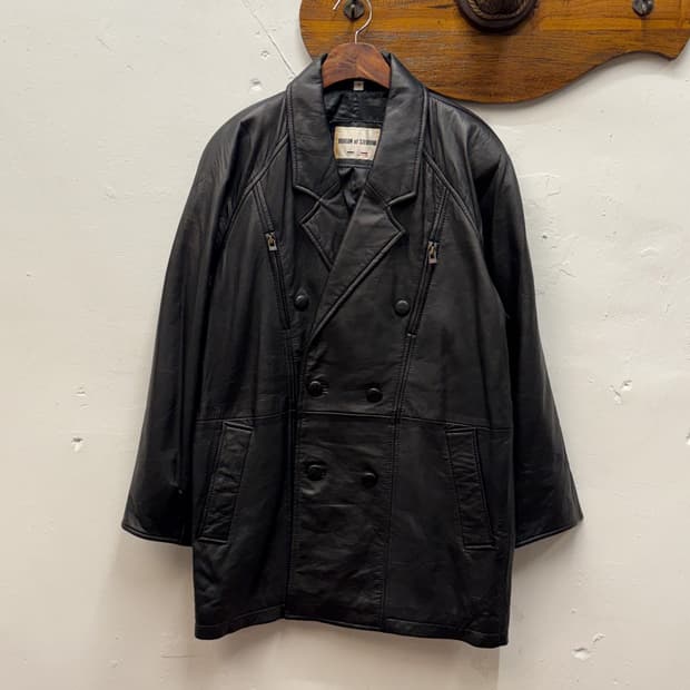 90s Double-Breasted Leather Car Coat