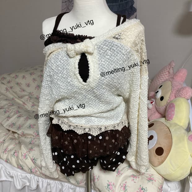 마네킹 사진 추가) 리즈리사 리본 레이스 니트 히메갸루 라떼갸루 탑