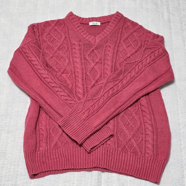 겨울무드 모리걸 꽈배기 브이넥 니트 빅사이즈