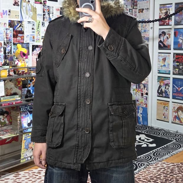 빈티지 멀티 포켓 밀리터리 후드퍼 누빔 야상 점퍼