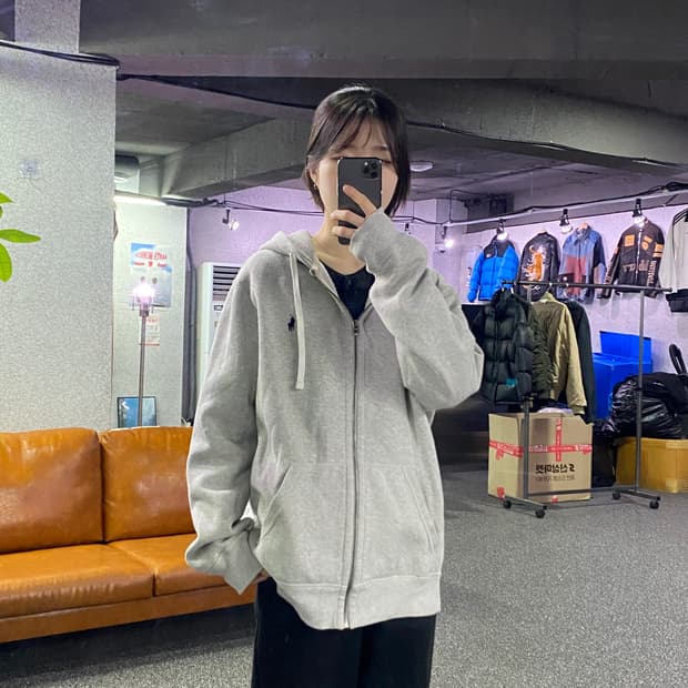 폴로랄프로렌 포니로고 기모 그레이 후드집업 B3968