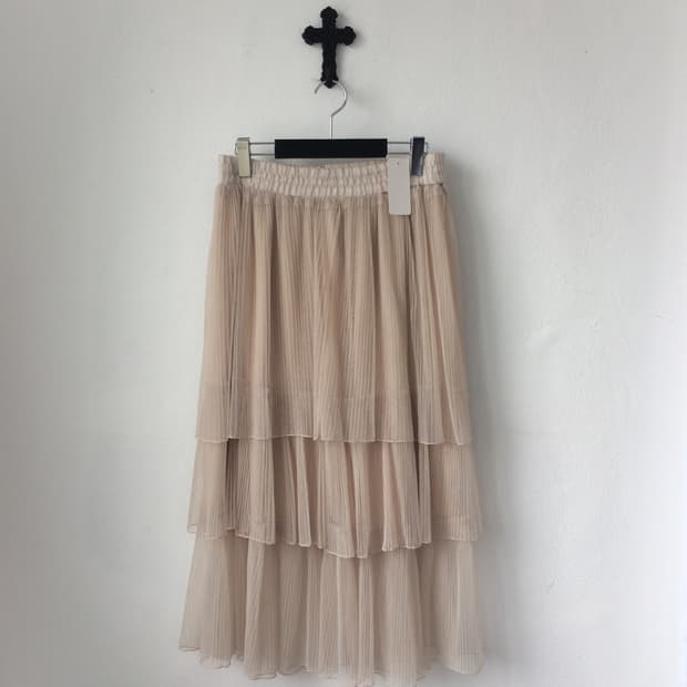 Pleats layer long skirt