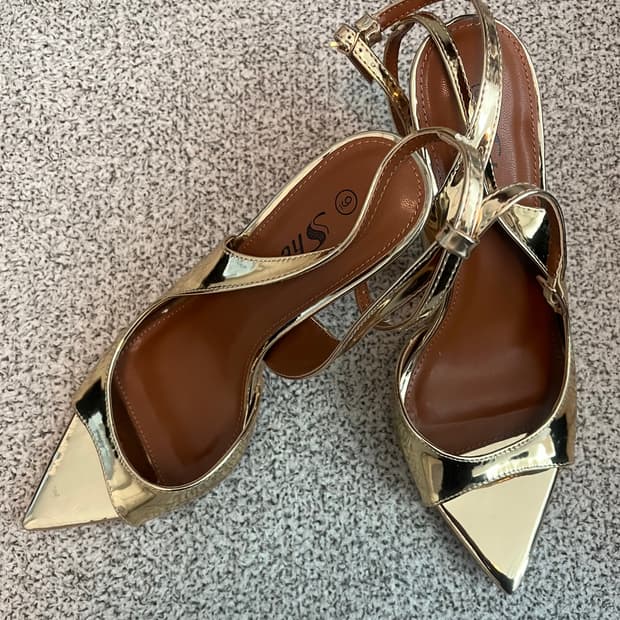 gold open toe stiletto heels