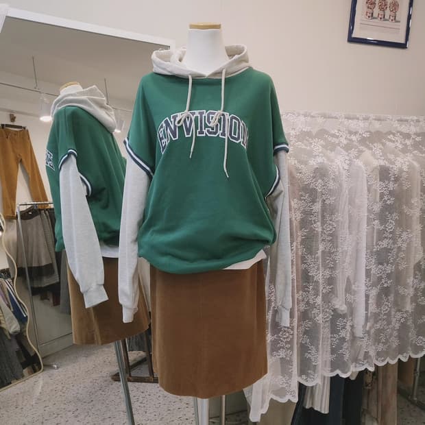 Browny vintage 배색 후드티셔츠