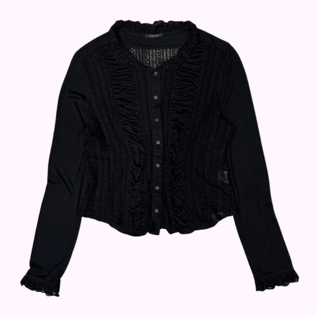 black lace shirring blouse