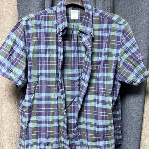 브룩스 브라더스 인도면 반팔 체크 셔츠 25ss