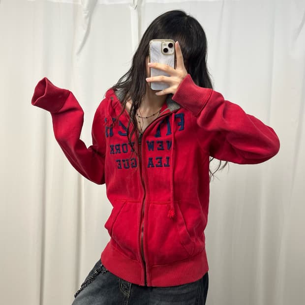 Abercrombie red hood zip-up