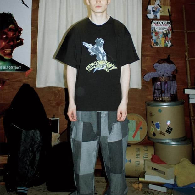 이알에스코 자카드 패치워크 더블니 팬츠 1 블랙