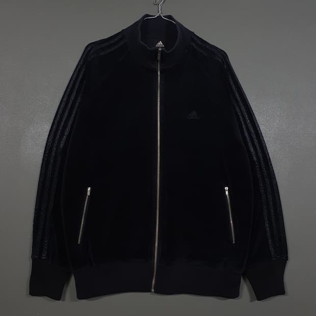 XL (105) 아디다스 유로파 벨벳 벨루어 트랙탑 삼선 져지 자켓 블랙