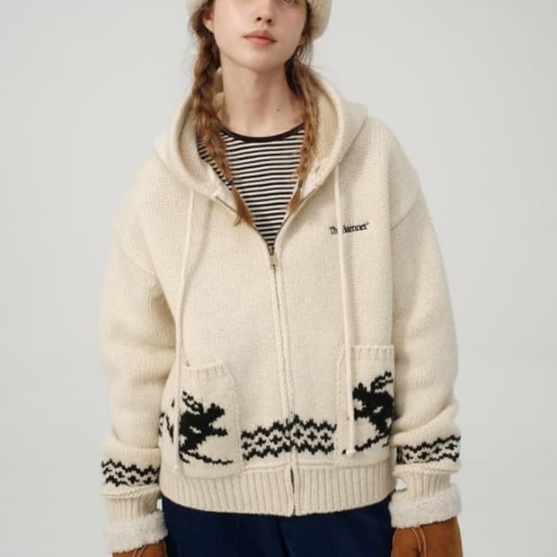 더바넷 모노 스키 니트 후드집업 (새상품) / 여성 후드집업/ 여성 가디