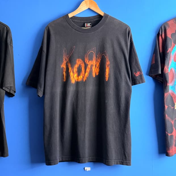 (XL) 90s 콘 Korn 파이어 빈티지 밴드티