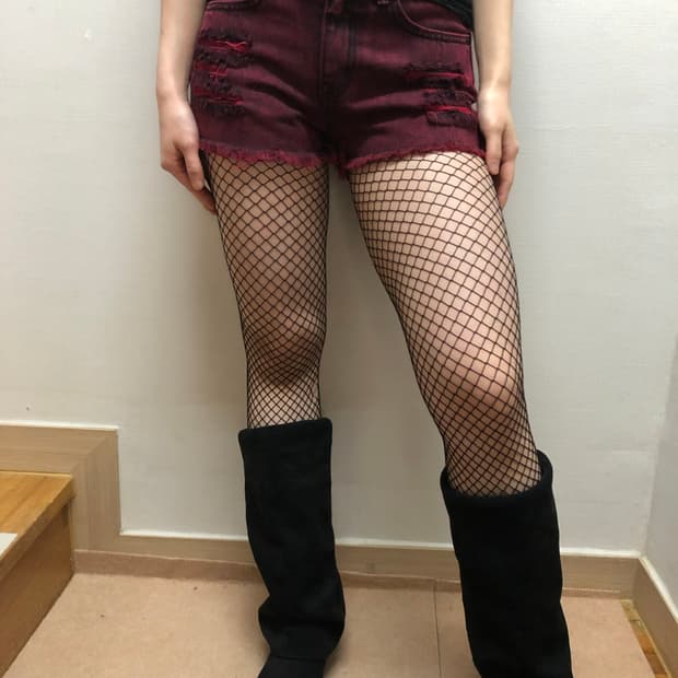 빈티지 레드 워싱 데님 쇼츠