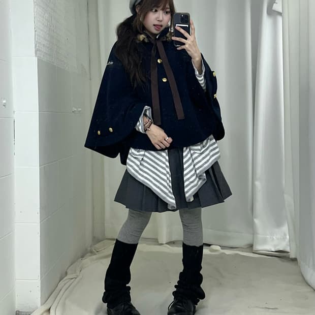데일리 네이비 갸루 니혼진 케이프코트 프레피 코디세트