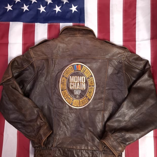 90's 국내산 MONO CHAIN 리얼레더 빈티지 항공자켓
