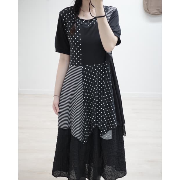Dot stripe mix half t-shirt