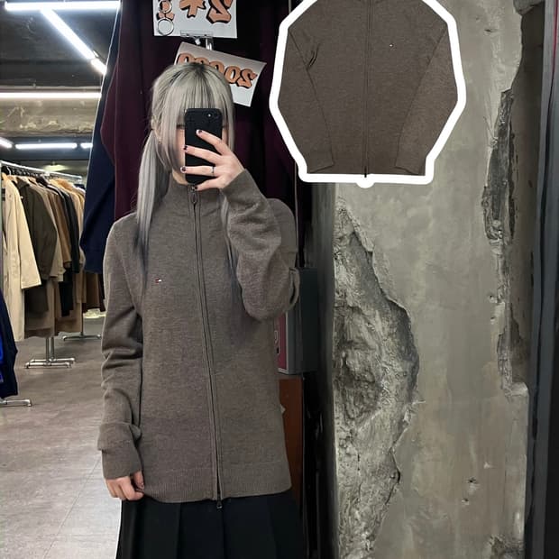 타미힐피거 투웨이 집업 가디건 브라운 XS #csz3539