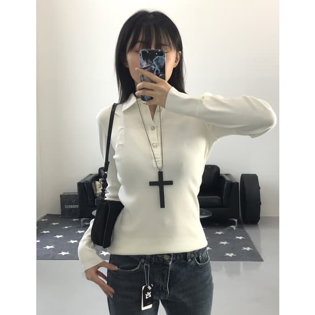 Ralph Lauren white collar top