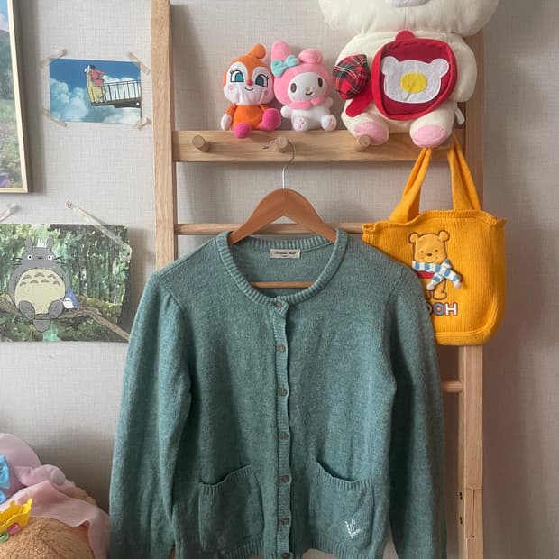 모리걸 빈티지 사만사모스 울 포함 민트 가디건🩵