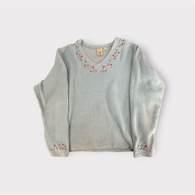 하늘색  꽃자수 LLBean 플리스