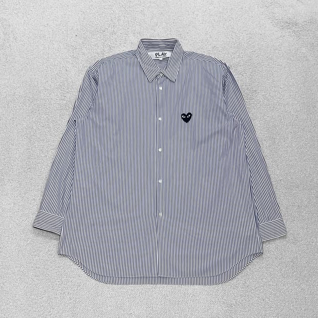 꼼데가르송 블랙 하트 와펜 스트라이프 셔츠