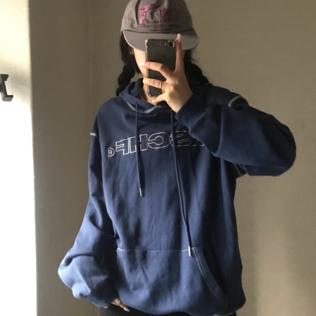 미스치프 네이비 스티치 후드티