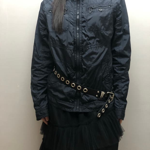 빈티지 블랙 펑크 포켓 바람막이