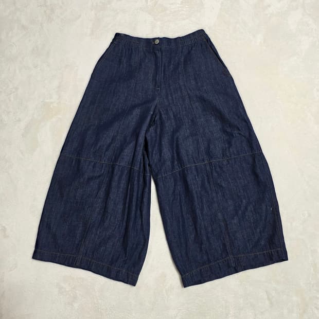 (F)여성 우드우드 린넨 혼방 빅포켓 와이드 8부 데님 팬츠