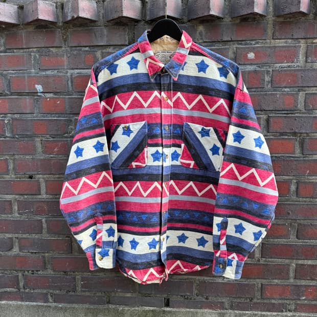 90s 비아 코스모스 에스닉 블랭킷 셔츠