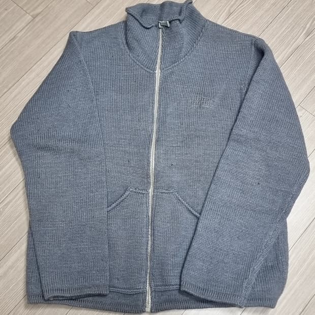 네팔생산 100%울 회색 니트 집업 가디건(110)