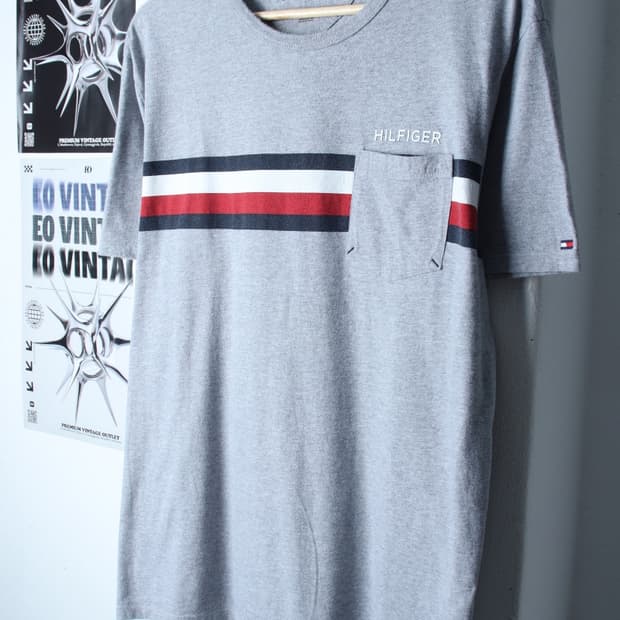 (L-XL) 타미힐피거 반팔 티셔츠 포켓 그레이 올드스쿨-H30083