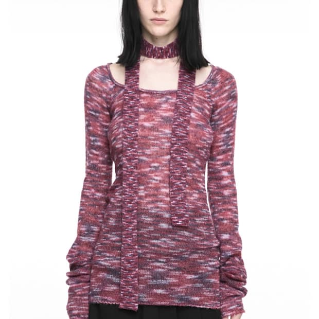 나체 믹스 머플러 니트 버건디 Mixed muffler knit