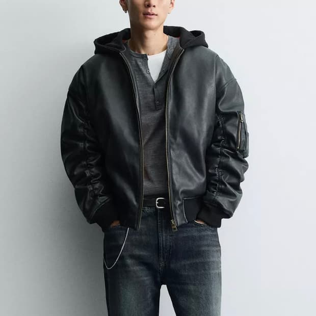 자라 가죽 항공점퍼 S