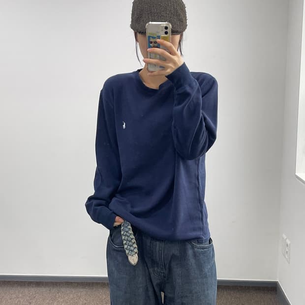 Polo 화이트 포니 네이비 와플 니트