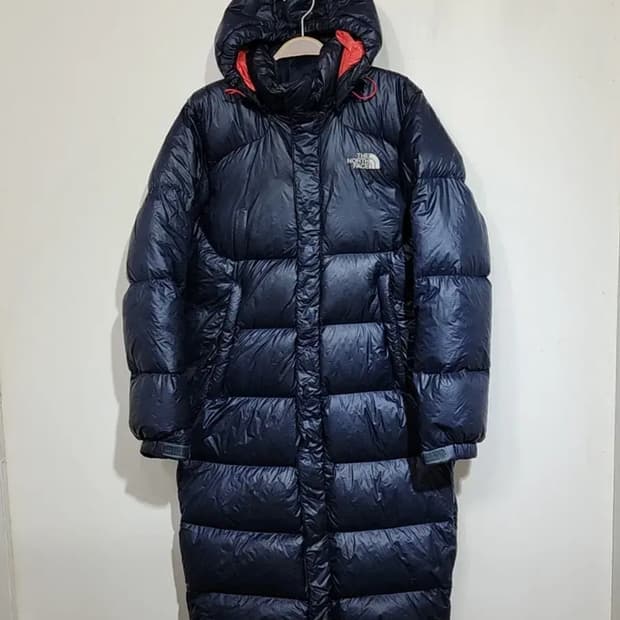 (95) 노스페이스 오리털 롱패딩 점퍼 네이비 다운코트 후드탈부착 