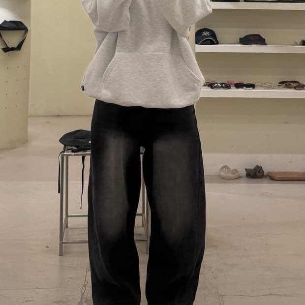 블랙 워싱 와이드 데님 팬츠 U732