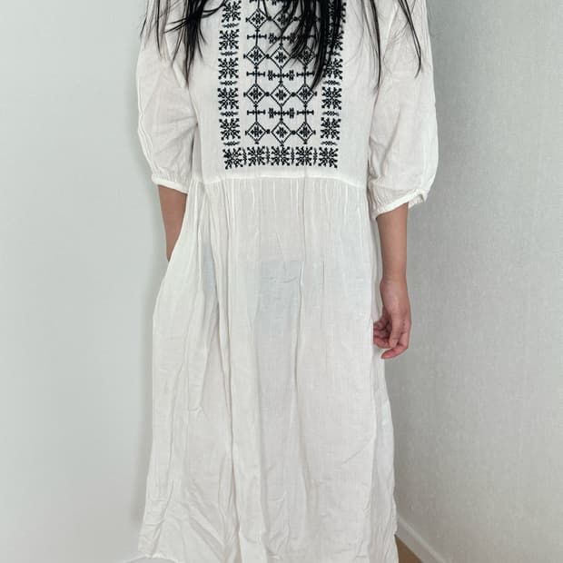Ivory Embroidered Puff Sleeve Dress