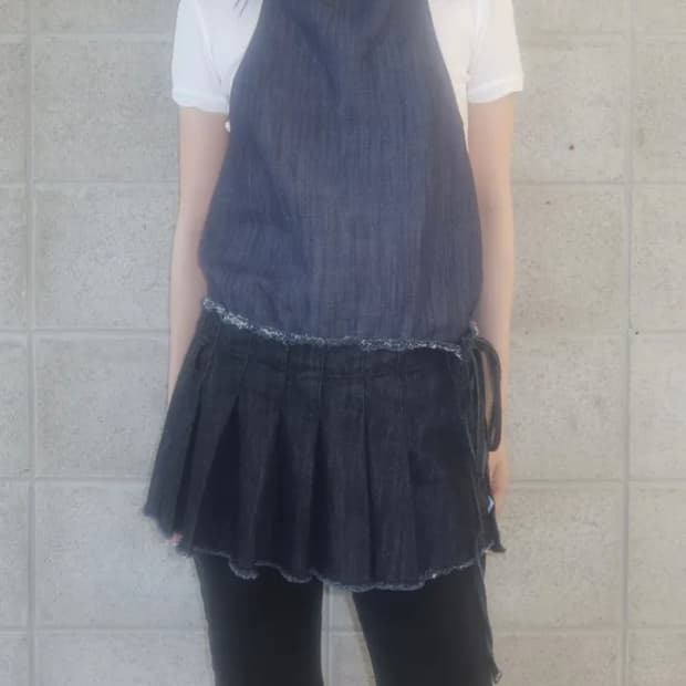 청 데님 플리츠 미니 스커트 랩