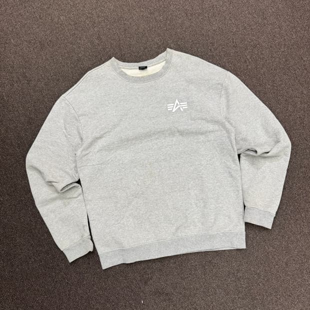 M)알파인더스트리 빈티지 로고 프린팅 그레이 스웻셔츠
