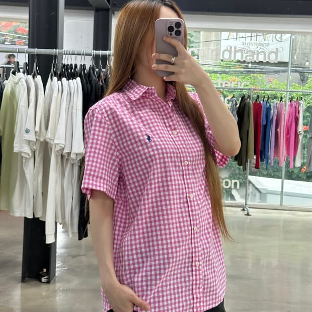 폴로랄프로렌 큐알텍 핑크체크 반팔셔츠