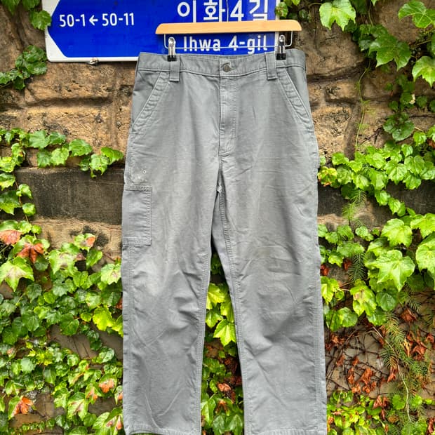 칼하트 b151 회색 빈티지 카펜터 싱글니 페이딩 워크 팬츠 34/30