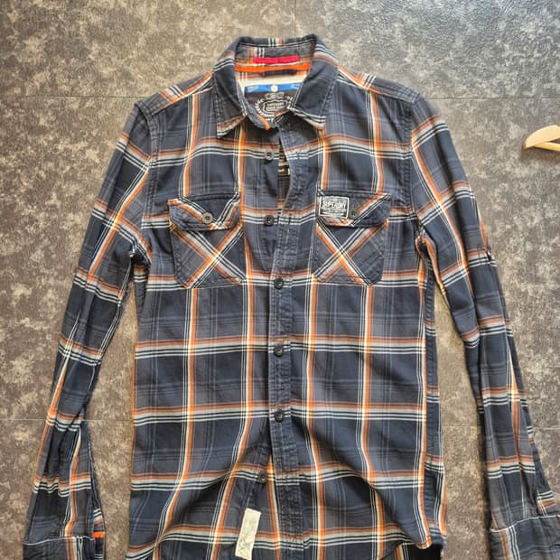 슈퍼드라이(Superdry)의 오렌지 네이비 체크 셔츠 - S