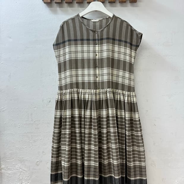 일본빈티지 Studio Clip 스튜디오클립체크 배색 코튼 반팔 원피스